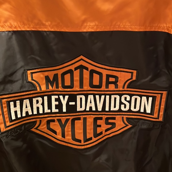 Harley Davidson Embroidered Black & Orange LOGO Motorcycle Jacket - Picture 6 of 15